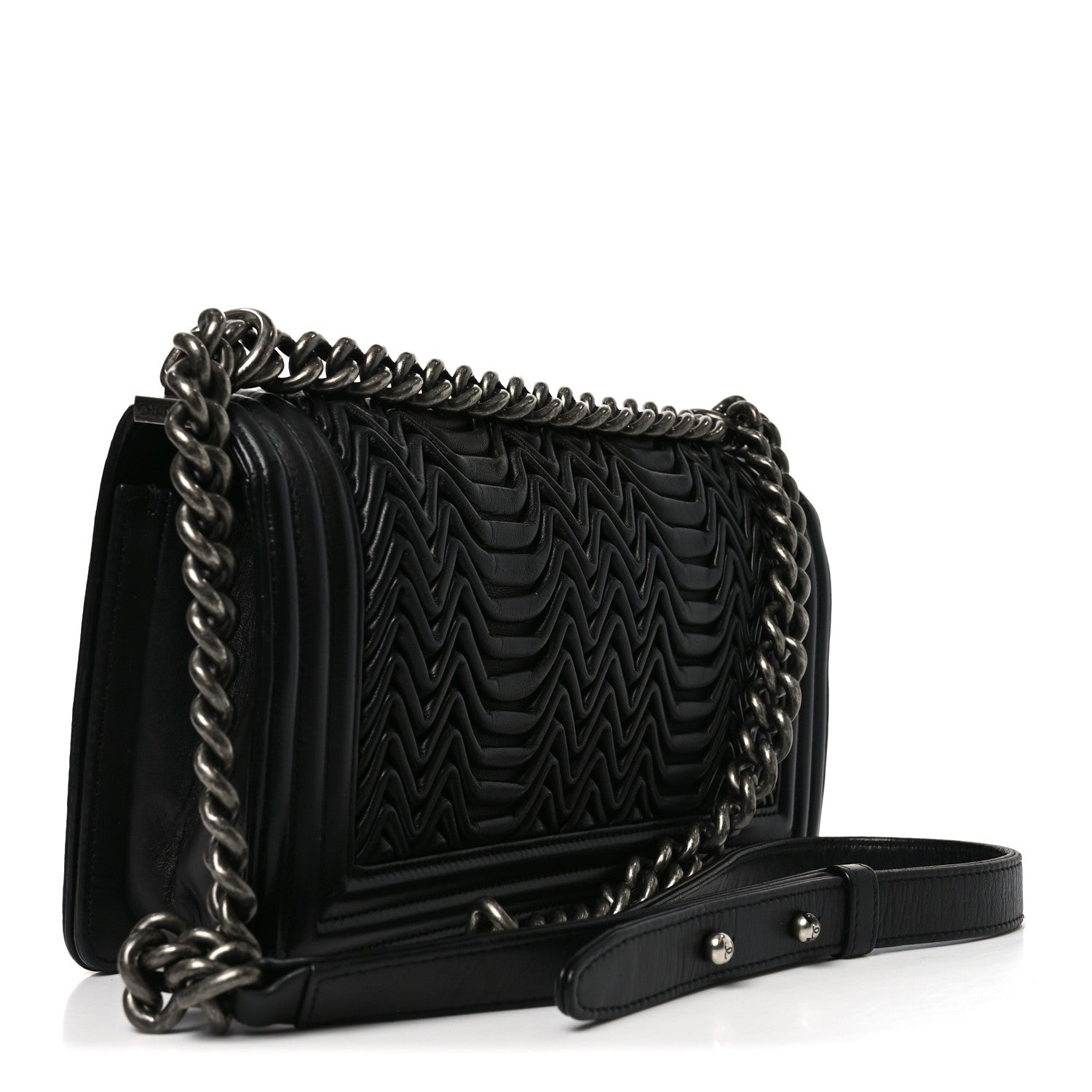 Chanel Calfskin Pleated Medium Boy Flap Black 3 of 10