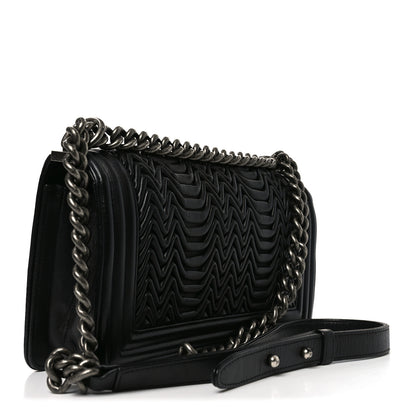 Chanel Calfskin Pleated Medium Boy Flap Black 3 of 10