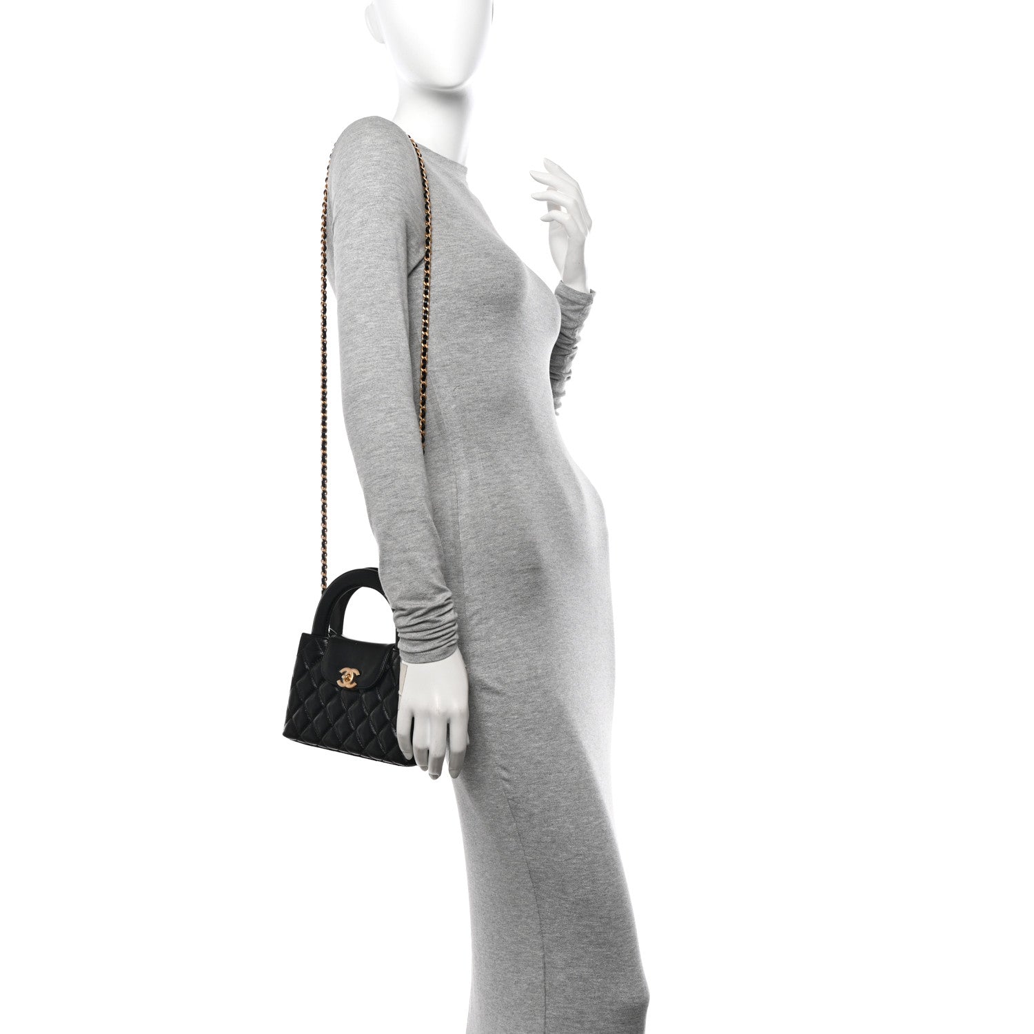 Chanel Shiny Aged Calfskin Quilted Nano Kelly Shopper Black 2 of 10