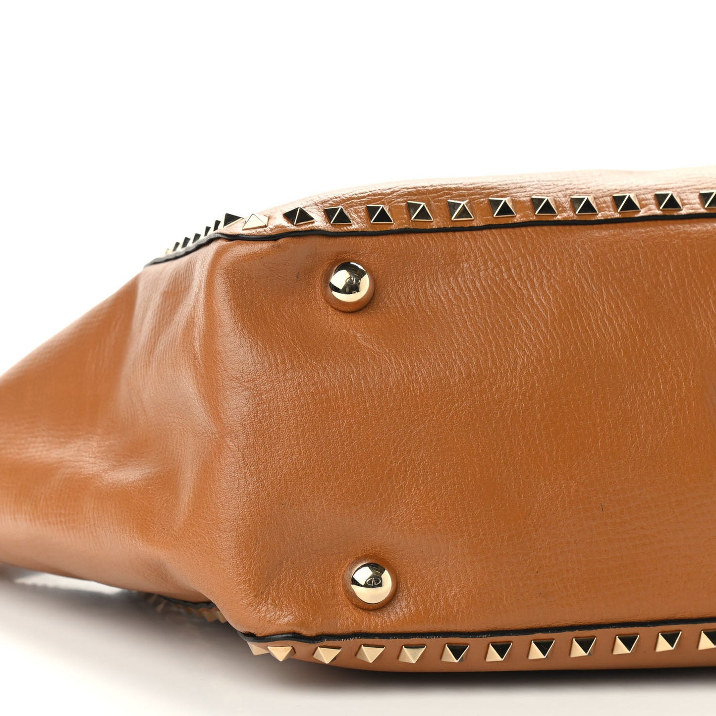 Textured Calfskin Medium Rockstud Tote Camel