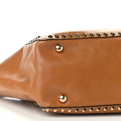 Valentino Garavani Textured Calfskin Medium Rockstud Tote Camel 7 of 10