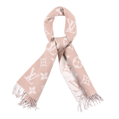 Louis Vuitton Wool Cashmere Monogram Daily LV Scarf Pink White 1 of 5