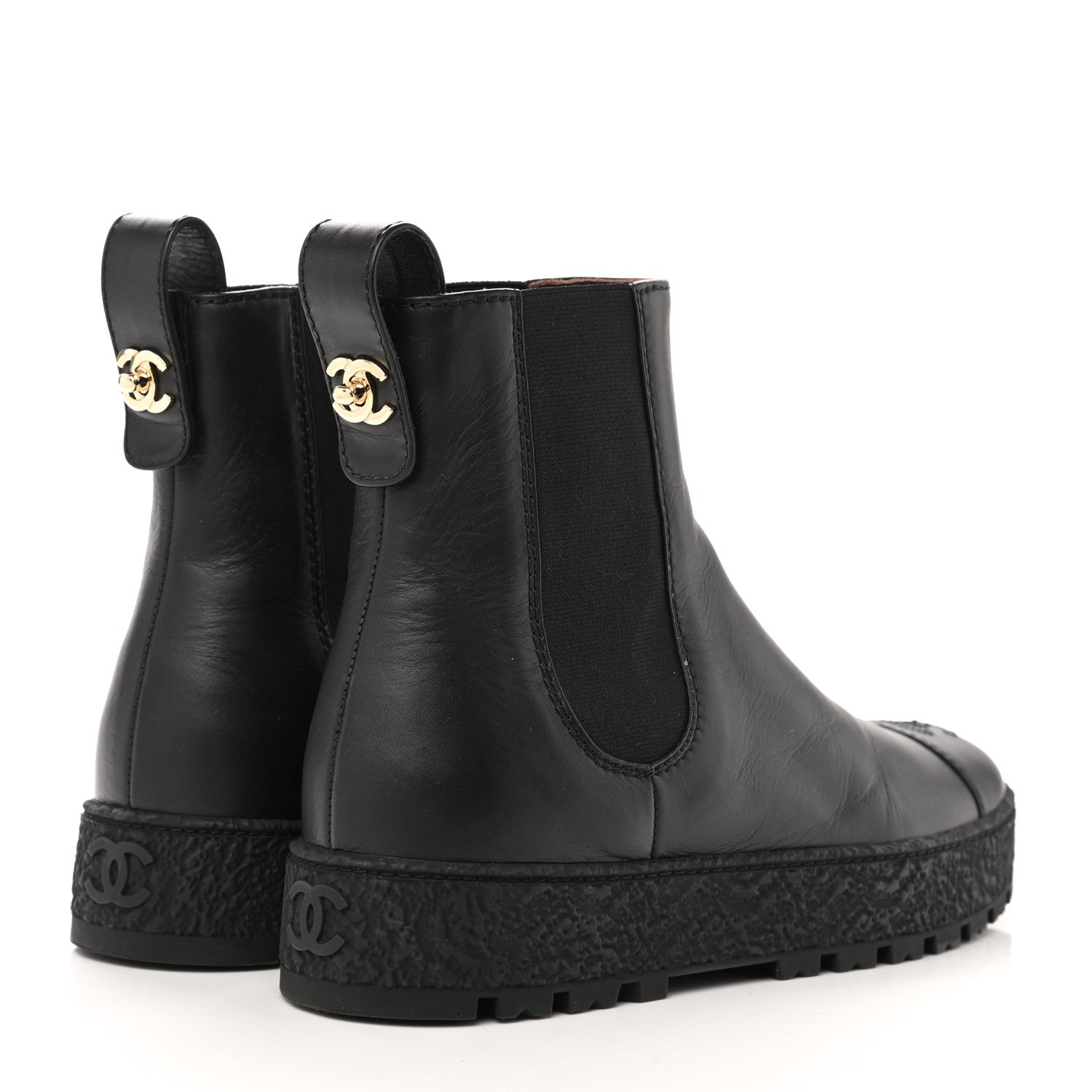Chanel Calfskin Cap Toe CC Ankle Boots 37.5 Black 4 of 9