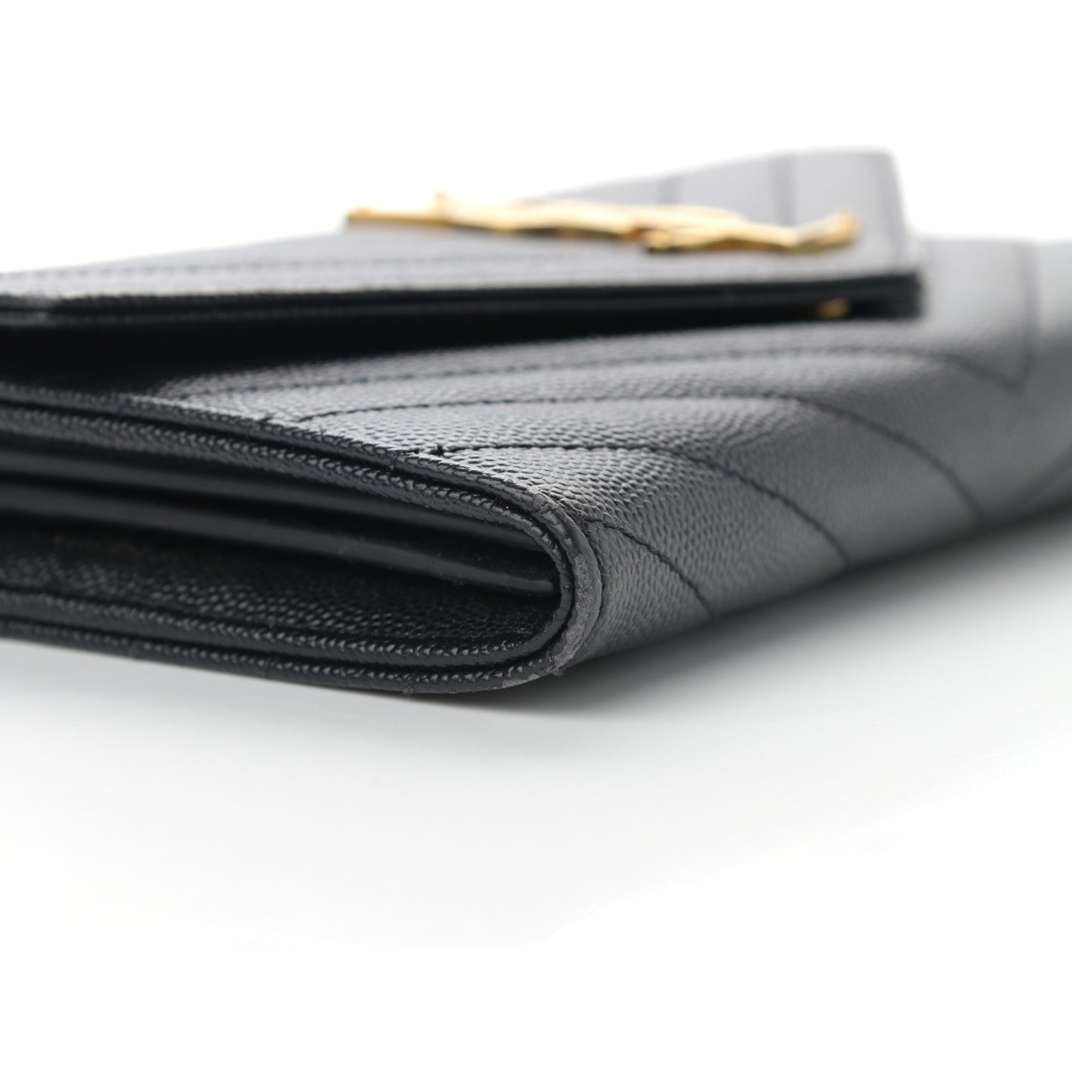 Saint Laurent Grain De Poudre Matelasse Chevron Monogram Flap Wallet Black 9 of 10