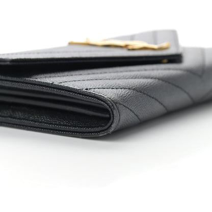 Saint Laurent Grain De Poudre Matelasse Chevron Monogram Flap Wallet Black 9 of 10