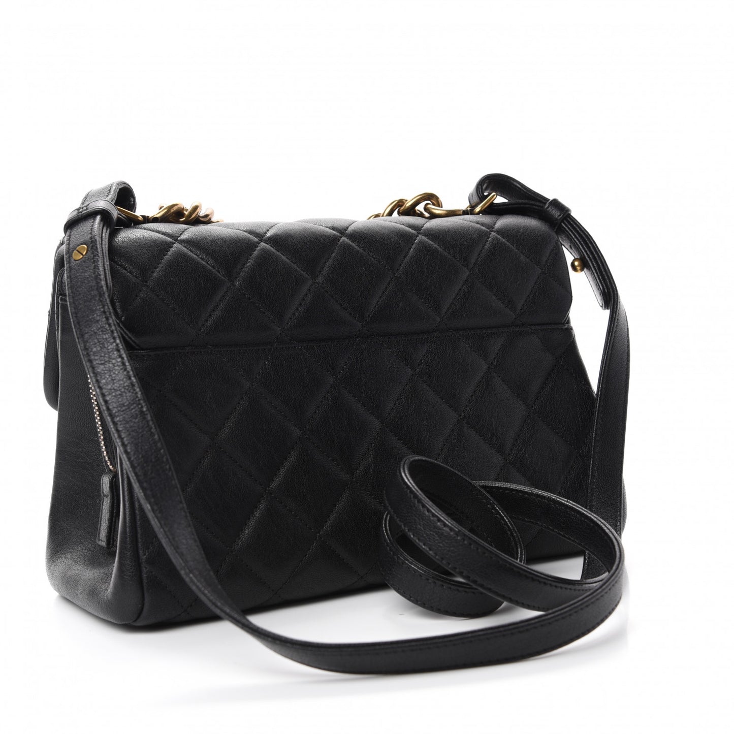Shiny Sheepskin Quilted Small Trapezio Flap Black