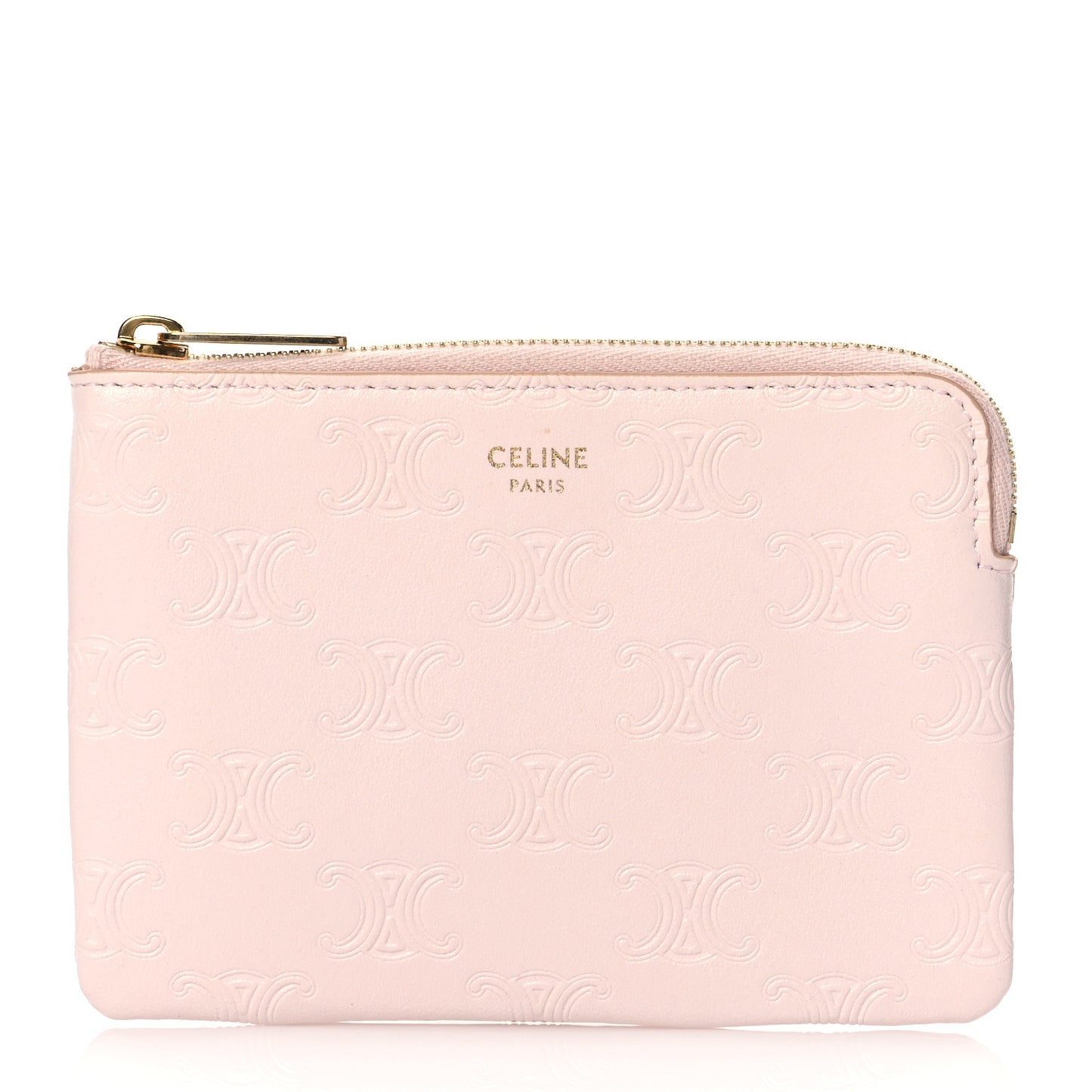 Smooth Calfskin Triomphe Embossed Coin and Card Pouch Rose Pale