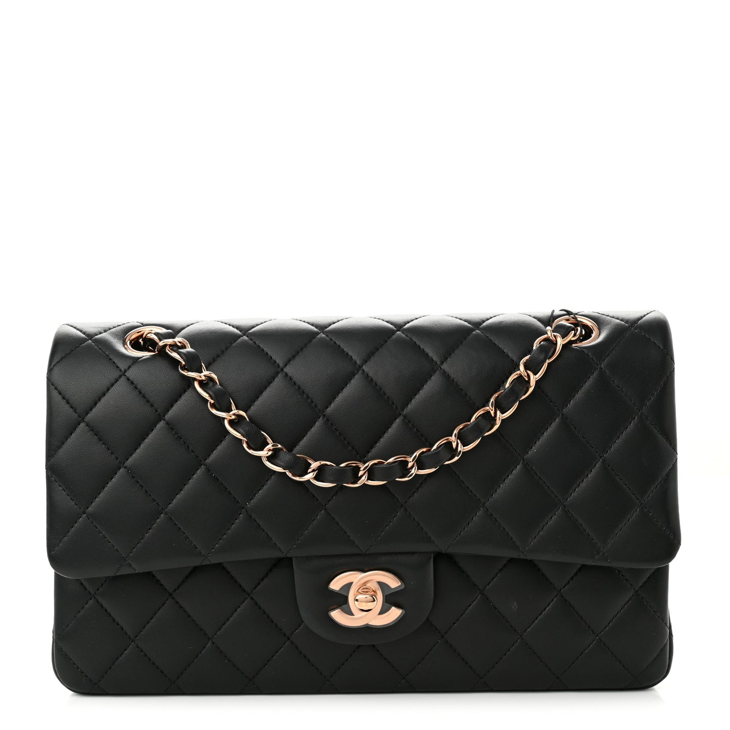 Lambskin Quilted Medium Double Flap Black