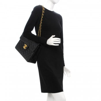 Lambskin Quilted XL Jumbo Single Flap Black
