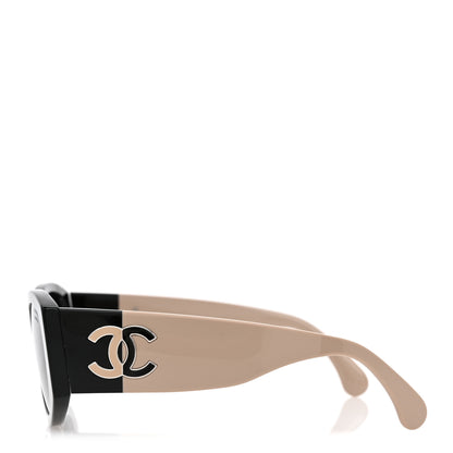 Chanel Acetate Polarized Rectangle Sunglasses 5524-A Black Beige 1 of 8