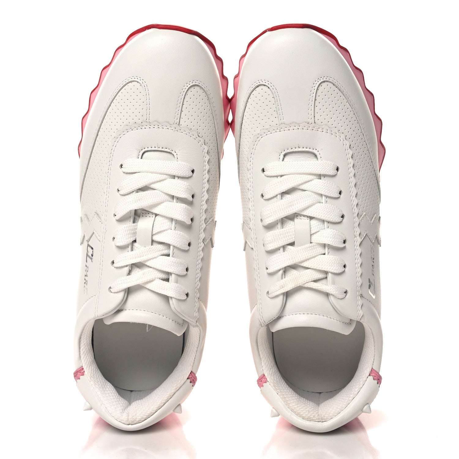 Christian Louboutin Calfskin Neoprene Womens Loubishark Sneakers 38.5 White Pink 2 of 8