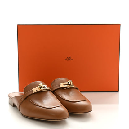 Hermes Calfskin Oz Mules 37 Naturel Beige Dore 9 of 9