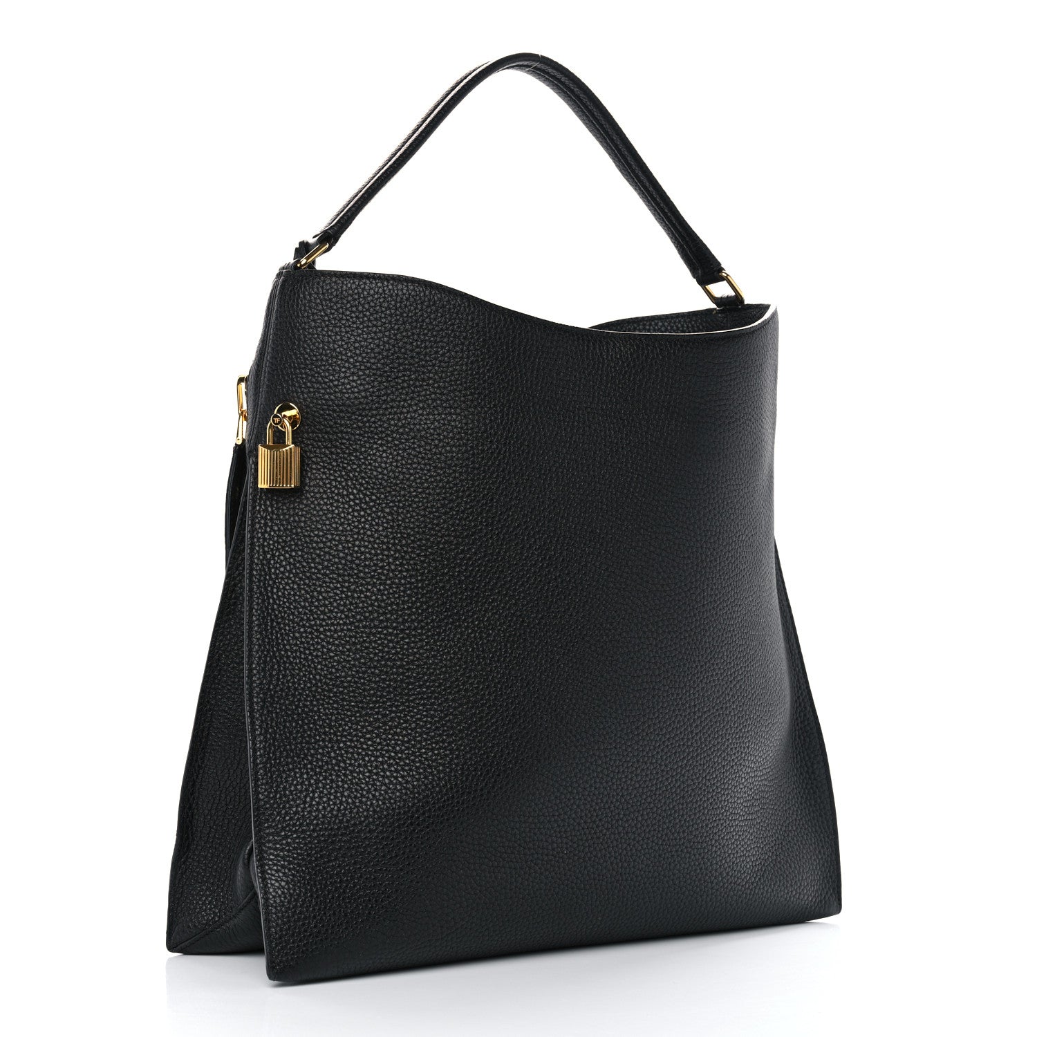 Tom Ford Pebbled Calfskin Large Alix Padlock Zip Hobo Bag Black 4 of 12