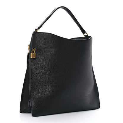 Tom Ford Pebbled Calfskin Large Alix Padlock Zip Hobo Bag Black 4 of 12