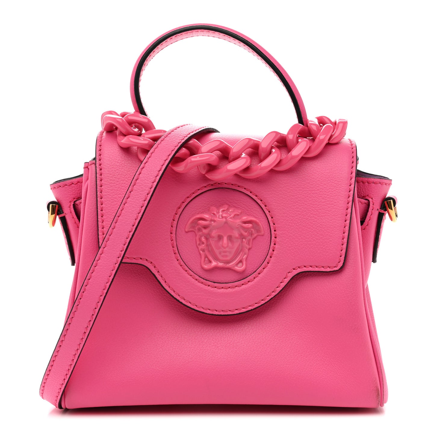 Grained Calfskin Small La Medusa Top Handle Bag Fuchsia