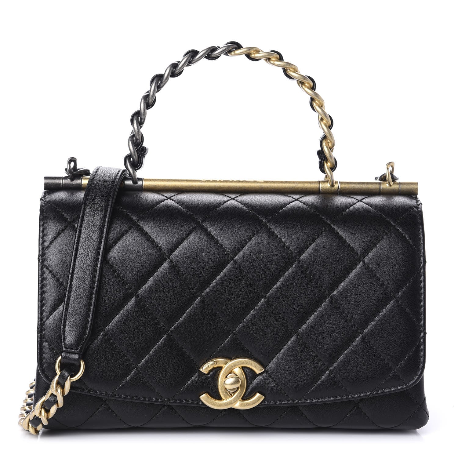 Chanel Lambskin Quilted La Parisienne Top Handle Flap Black 1 of 12
