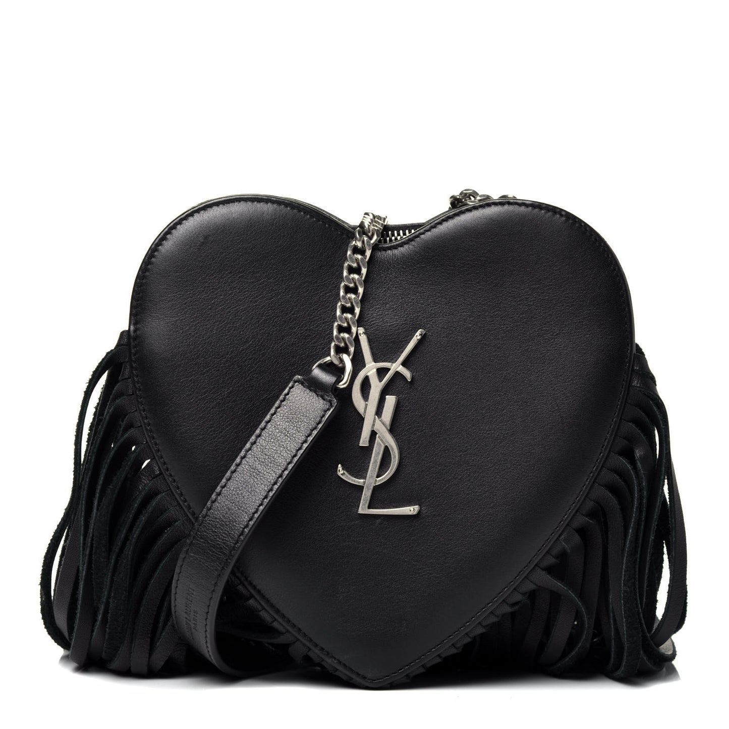 Calfskin Fringe Small Monogram Love Shoulder Bag Black
