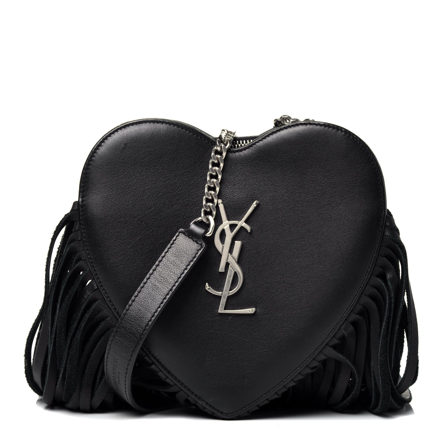 Saint Laurent Calfskin Fringe Small Monogram Love Shoulder Bag Black 2 of 9