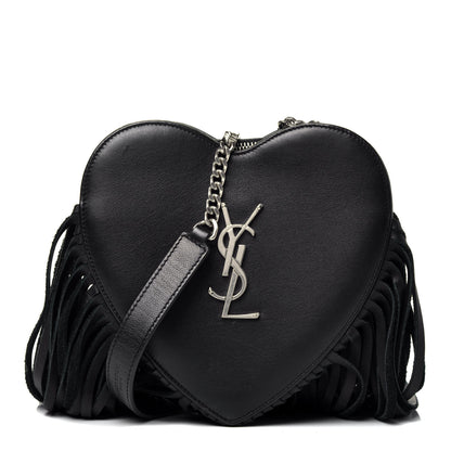 Saint Laurent Calfskin Fringe Small Monogram Love Shoulder Bag Black 1 of 9