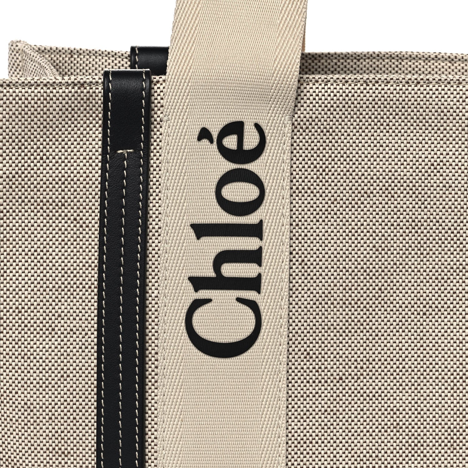 Chloe Cotton Calfskin Medium Woody Ribbon Tote White Black 10 of 10