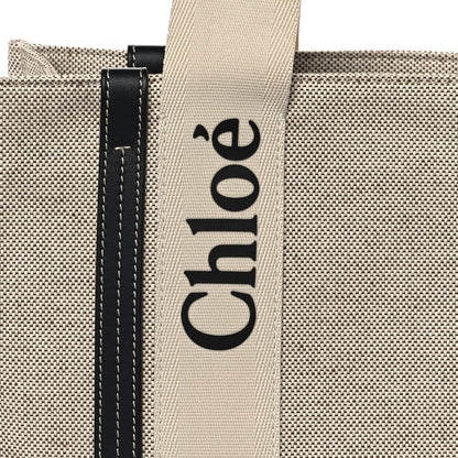 Chloe Cotton Calfskin Medium Woody Ribbon Tote White Black 10 of 10
