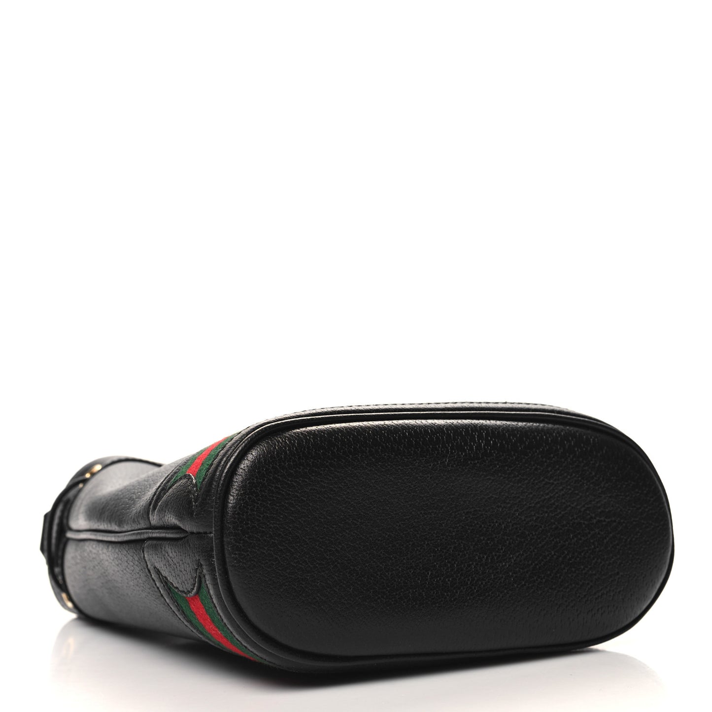 Glazed Textured Calfskin Web Small Ophidia Bucket Bag Black