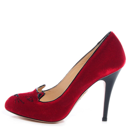 FASHIONPHILE CHARLOTTEOLYMPIAVelvetKittyPumps37Red 1 of 7