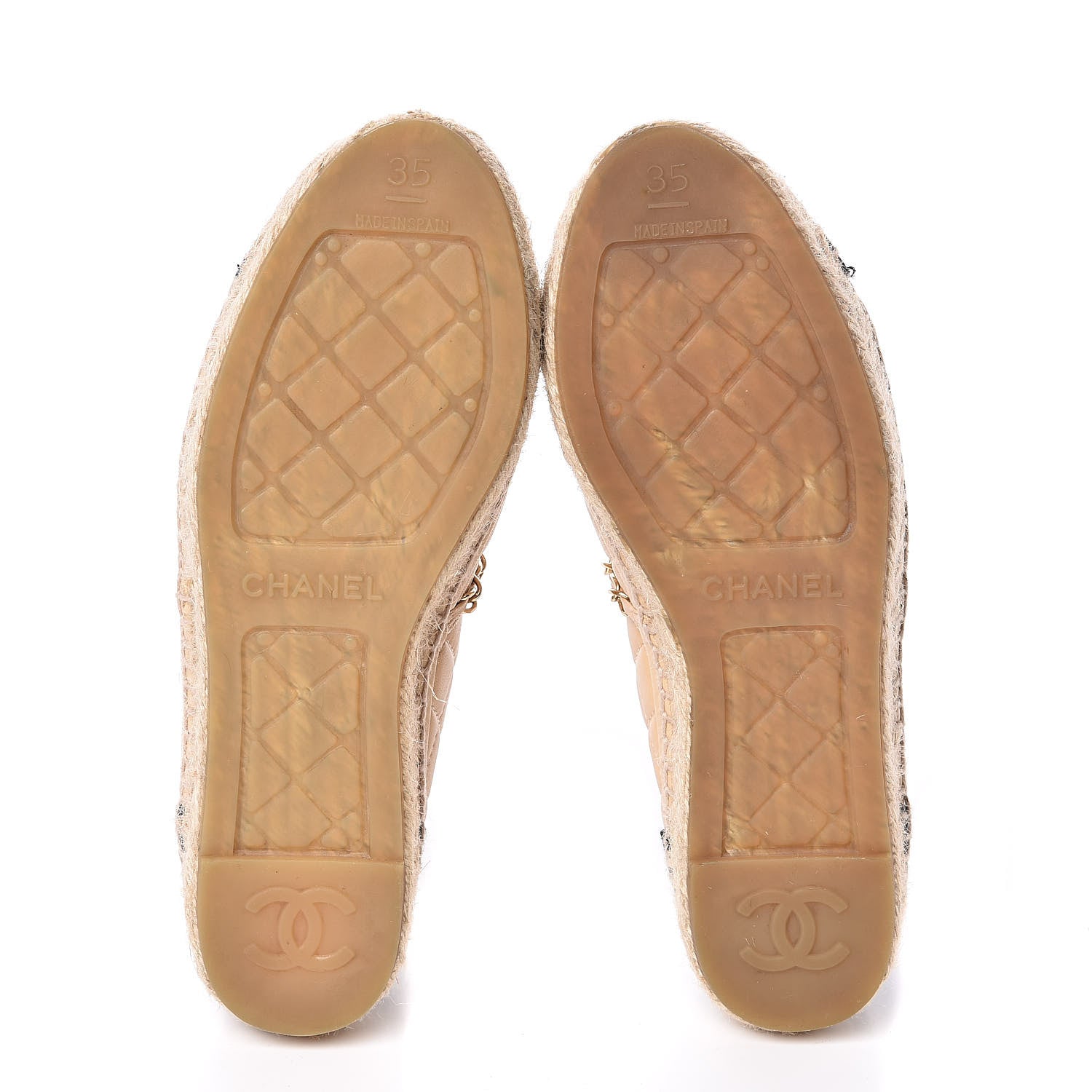 Chanel Lambskin Grosgrain Quilted CC Chain Espadrilles 35 Beige Black 5 of 11