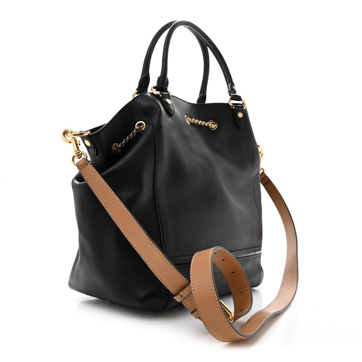 Vitello Grace King Karligraphy Chain Bucket Bag  Black Bisquit