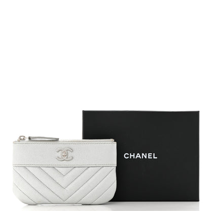 Chanel Metallic Caviar Chevron Quilted Small Vintage Mademoiselle Cosmetic Case Silver 9 of 9