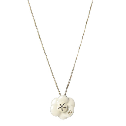 Chanel Enamel CC Camellia Pendant Necklace Gold White 1 of 5