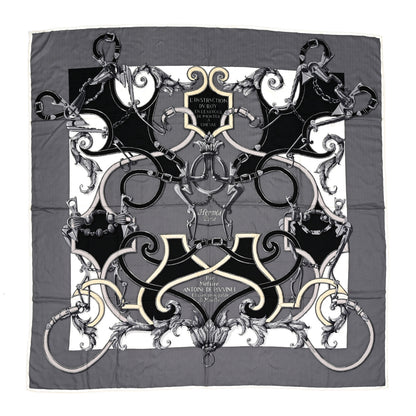 Hermes Cashmere Silk L Instruction Du Roy Shawl 140 Gris Acier White Black 1 of 7