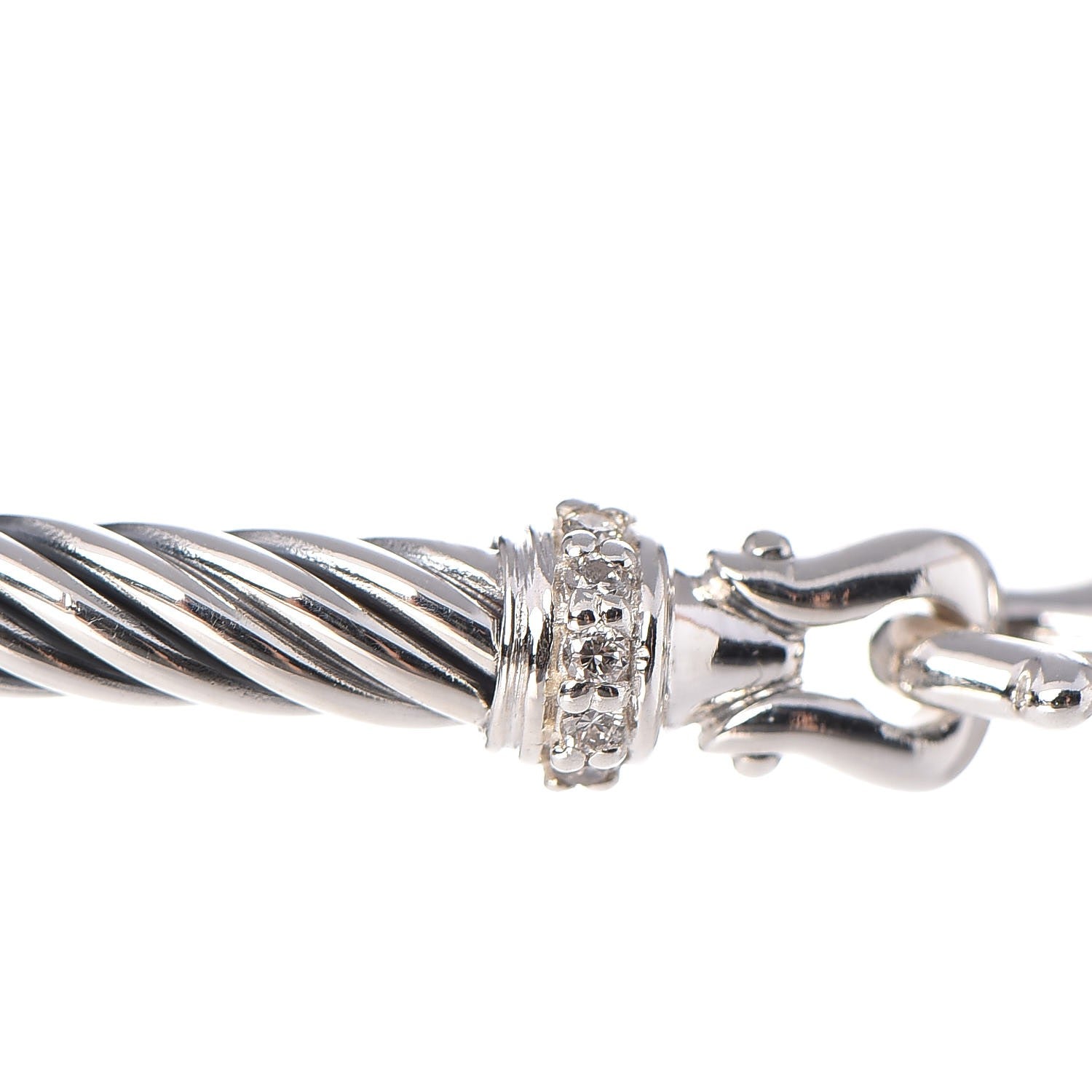 David Yurman Sterling Silver Diamond 3mm Cable Buckle Bracelet 5 of 5