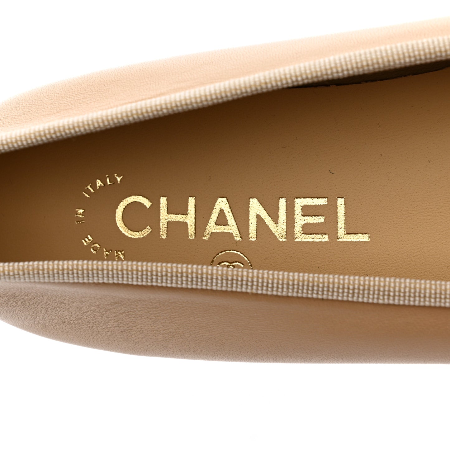 Lambskin Cap Toe CC Ballerina Flats 37.5 Beige Black