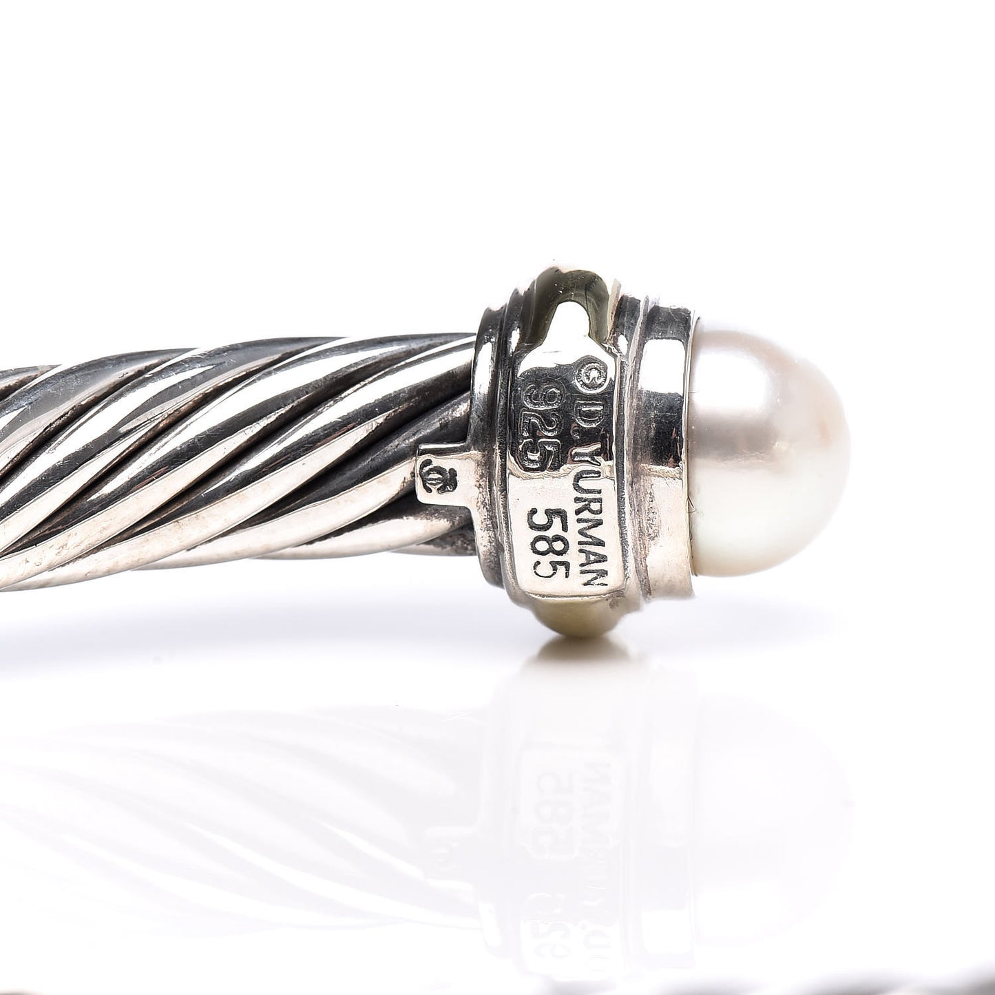 Sterling Silver 14K Yellow Gold Pearl 7mm Cable Classics Bracelet