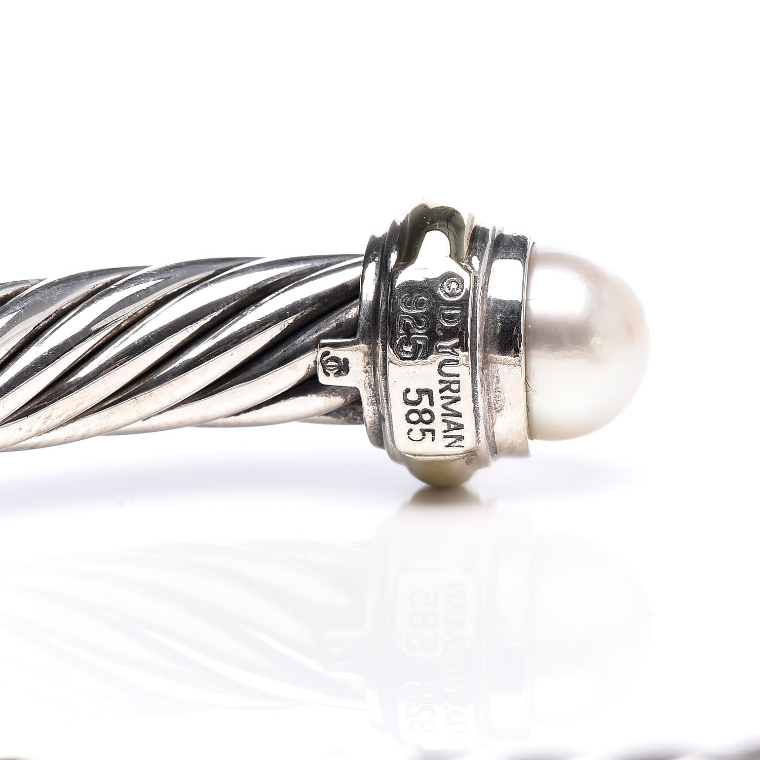 David Yurman Sterling Silver 14K Yellow Gold Pearl 7mm Cable Classics Bracelet 4 of 4