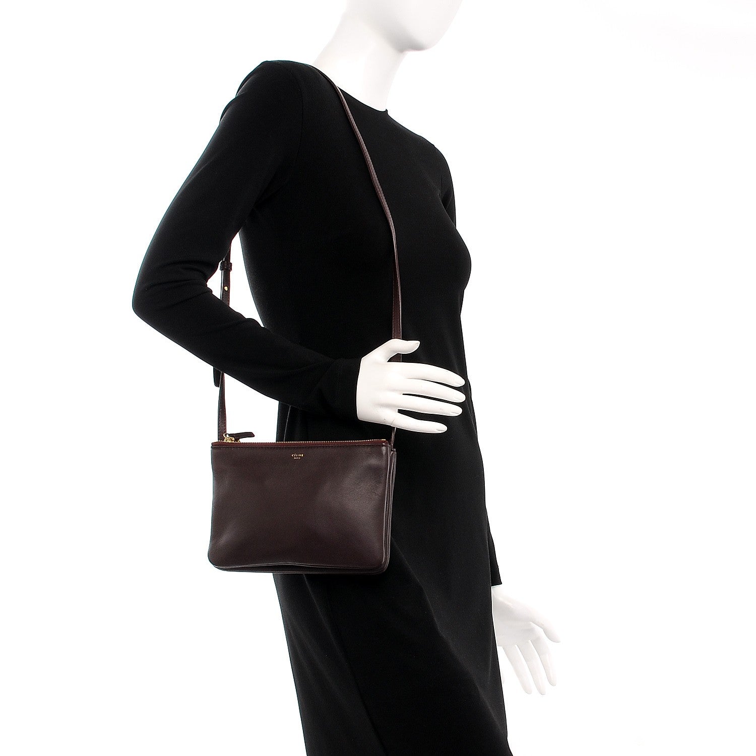 Celine Smooth Lambskin Small Trio Crossbody Bag Bordeaux 2 of 9