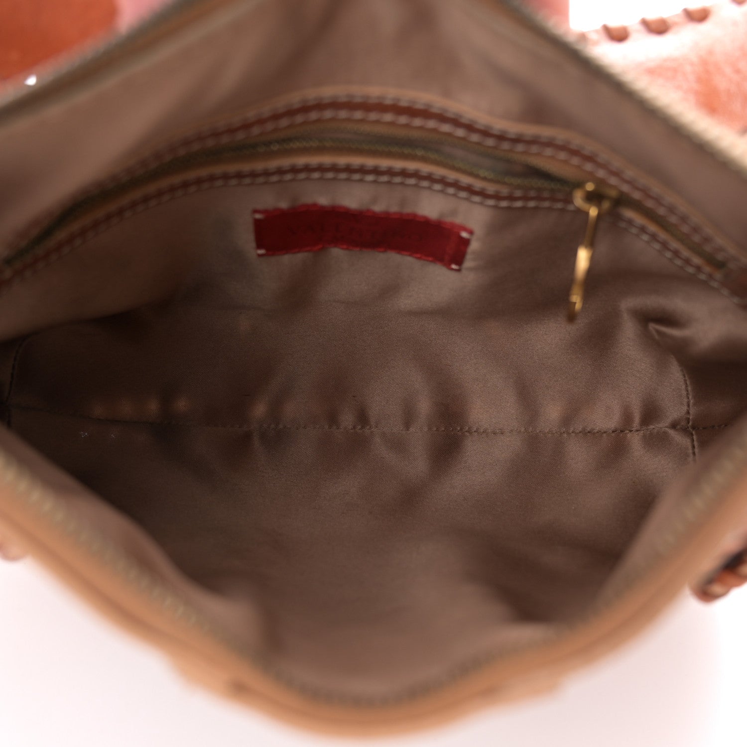 Valentino Garavani Calfskin Stitched Beaded Crystal Logo Catch Shoulder Bag Brown 5 of 16