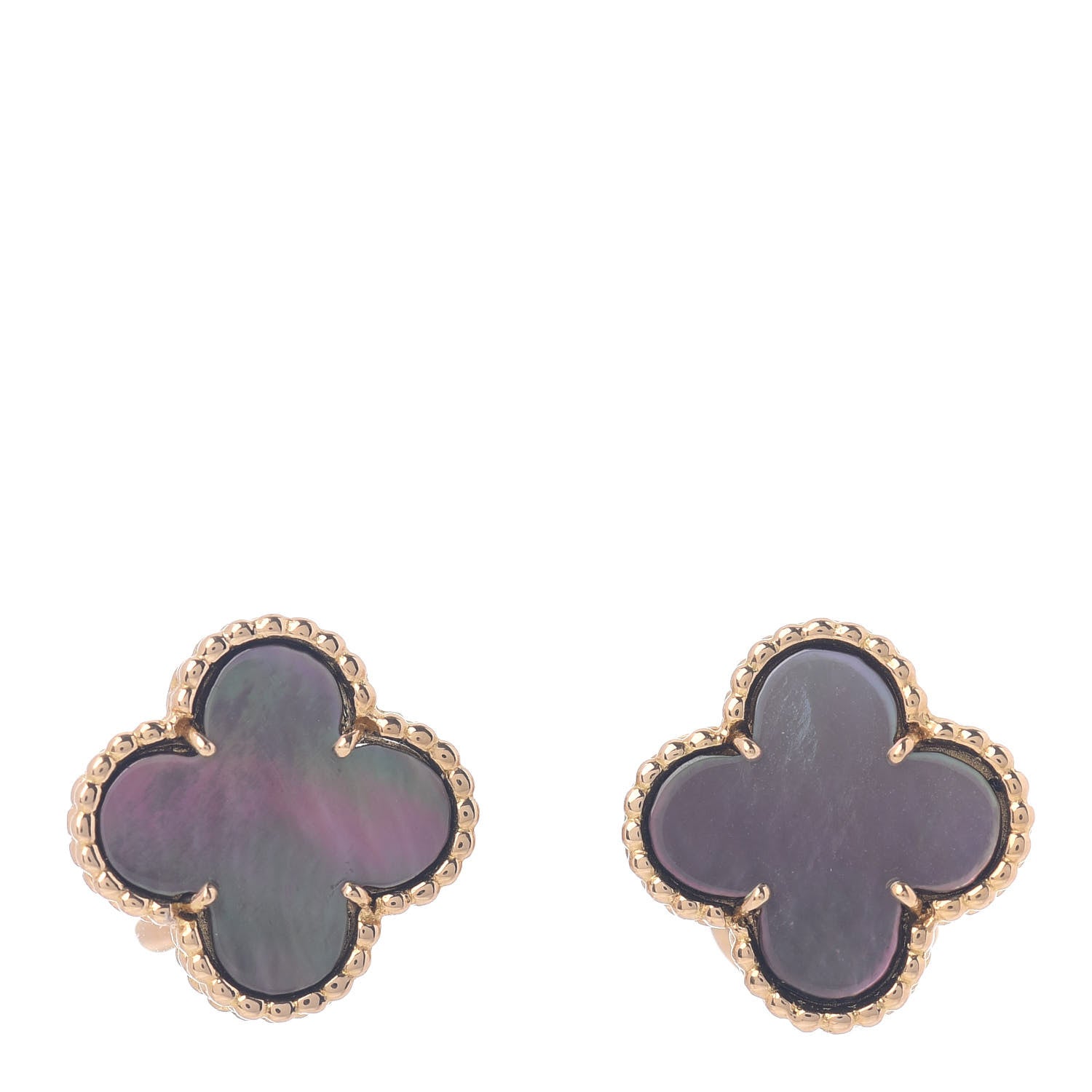 Van Cleef & Arpels 18K Yellow Gold Grey Mother of Pearl Vintage Alhambra Clip-On Earrings 1 of 5