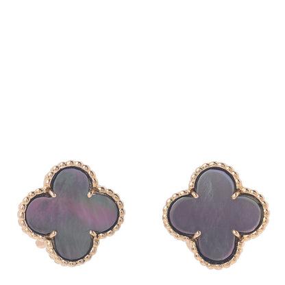Van Cleef & Arpels 18K Yellow Gold Grey Mother of Pearl Vintage Alhambra Clip-On Earrings 1 of 5