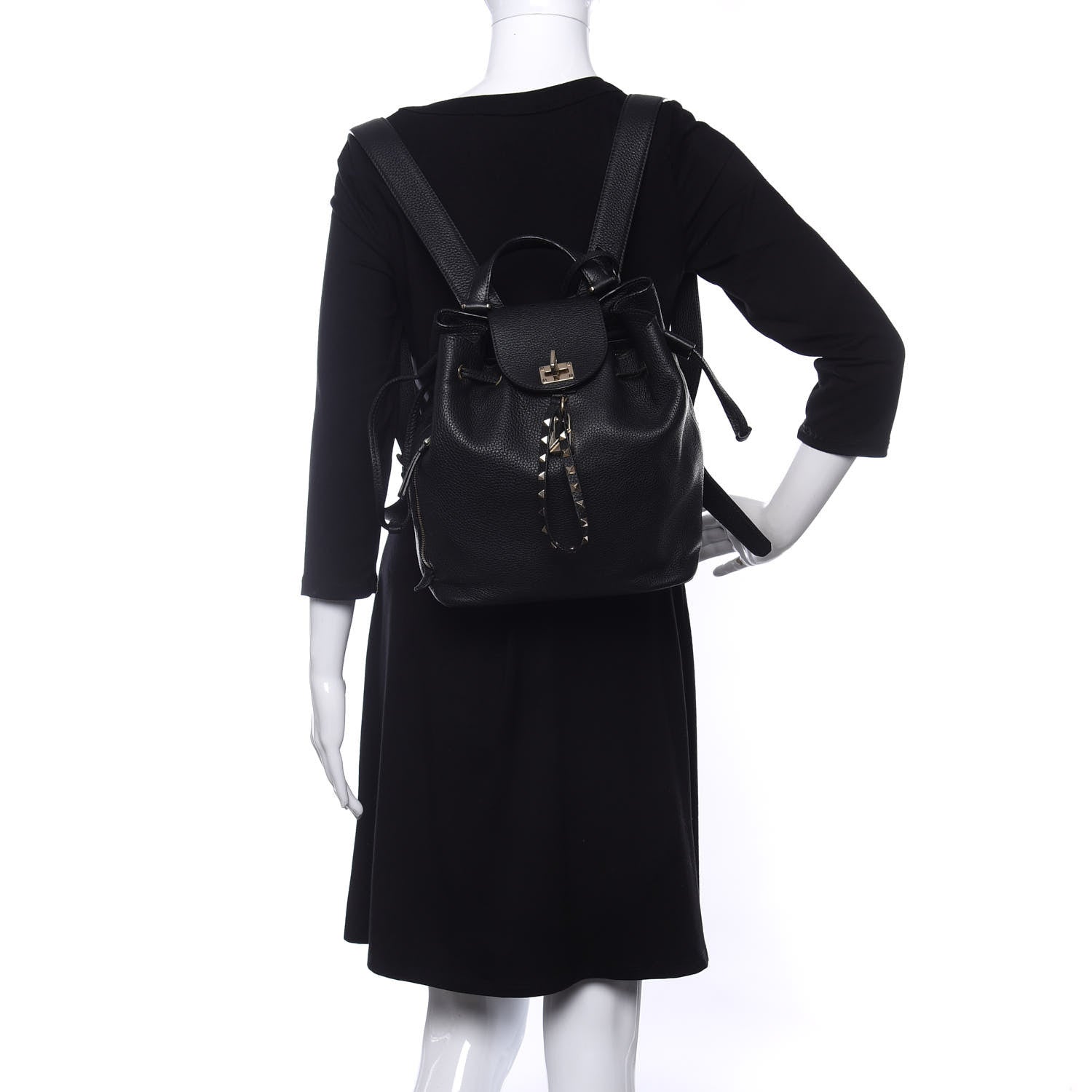 Valentino Garavani Pebbled Calfskin Rockstud Drawstring Backpack Black 2 of 11