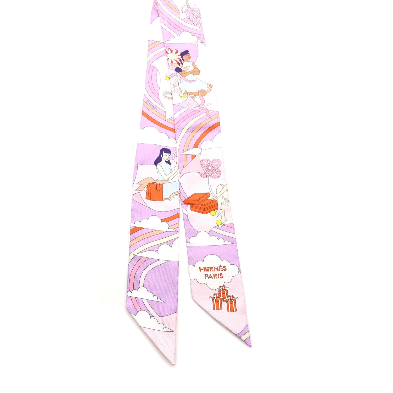 Hermes Silk Carres Volants Twilly Lilas Rose Pale Orange 2 of 4