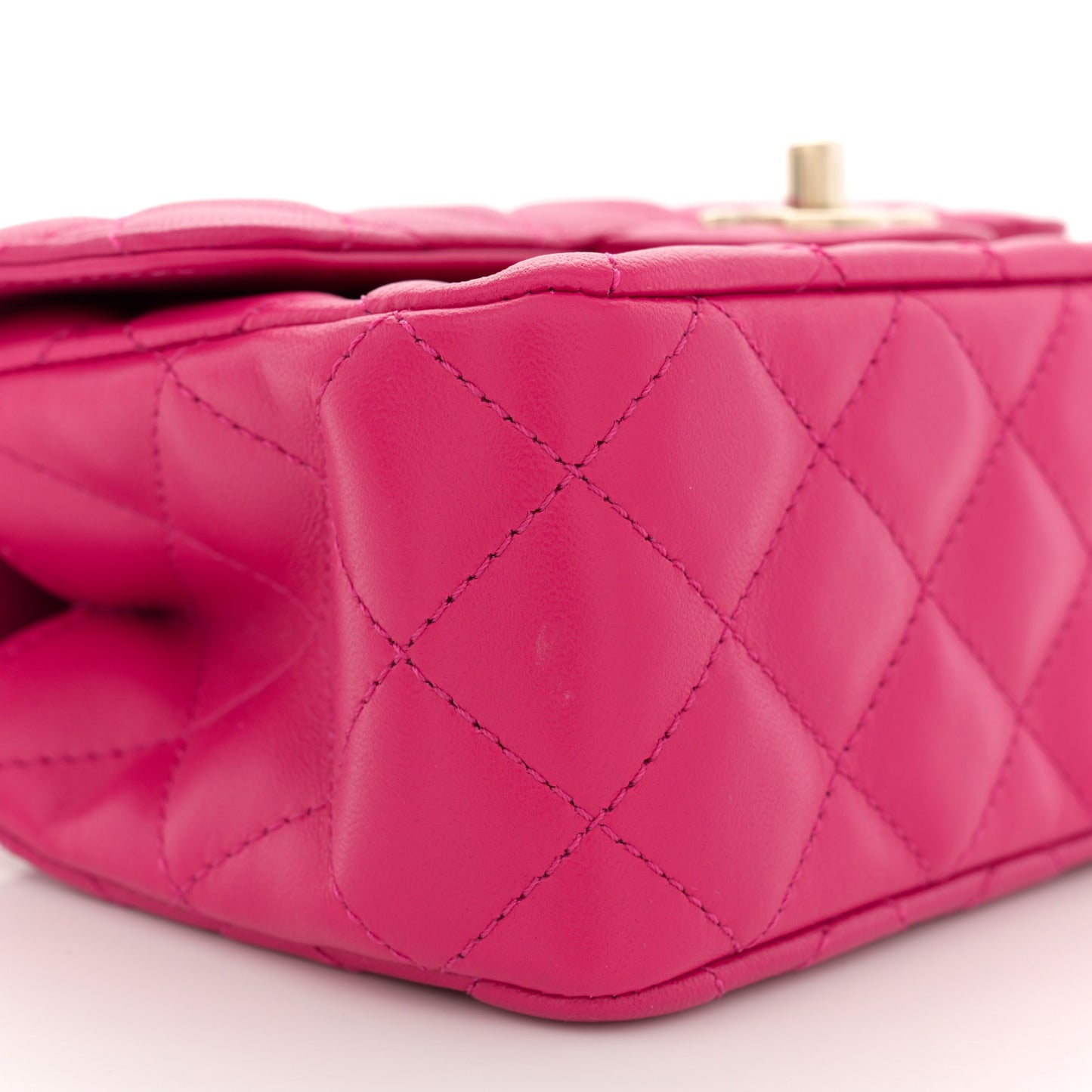 Lambskin Quilted Mini Crystal Top Handle Rectangular Flap Dark Pink