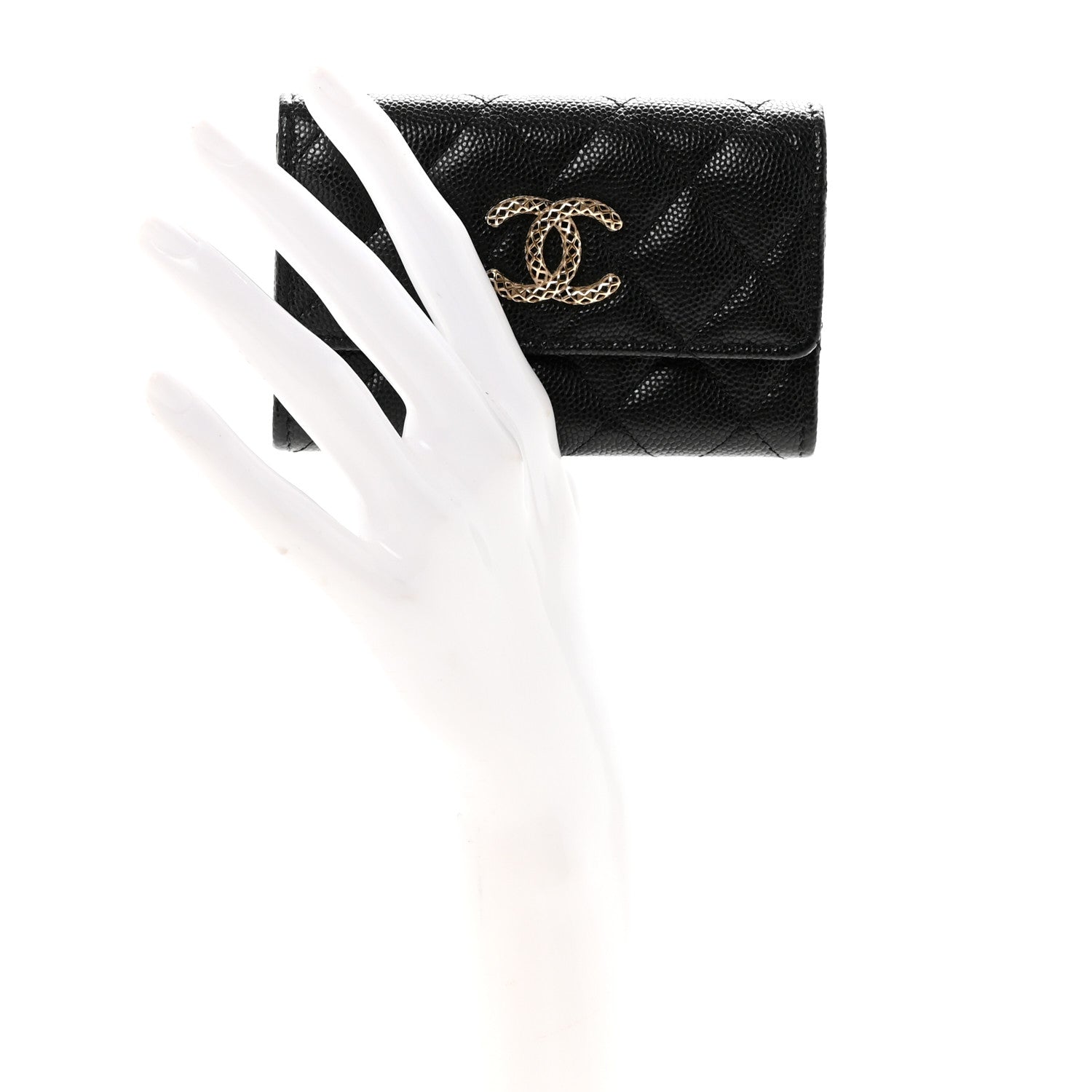 Chanel Caviar Metal Perforated Quilted CC Flap Card Holder Black 2 of 8