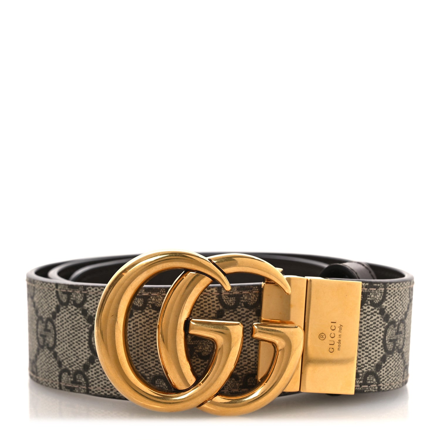 Gucci GG Supreme Monogram Plutone Calfskin Double G Reversible 37mm Belt 85 34 Beige Ebony New Acero 1 of 8
