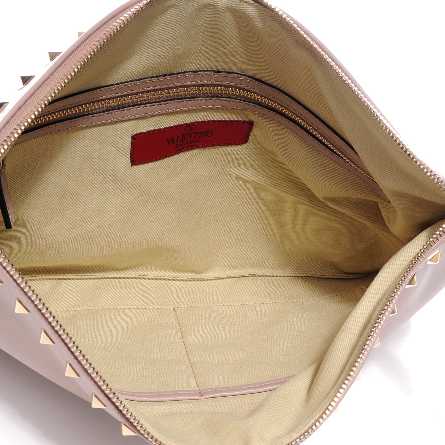 Vitello Rockstud Zip Wristlet Pouch Poudre
