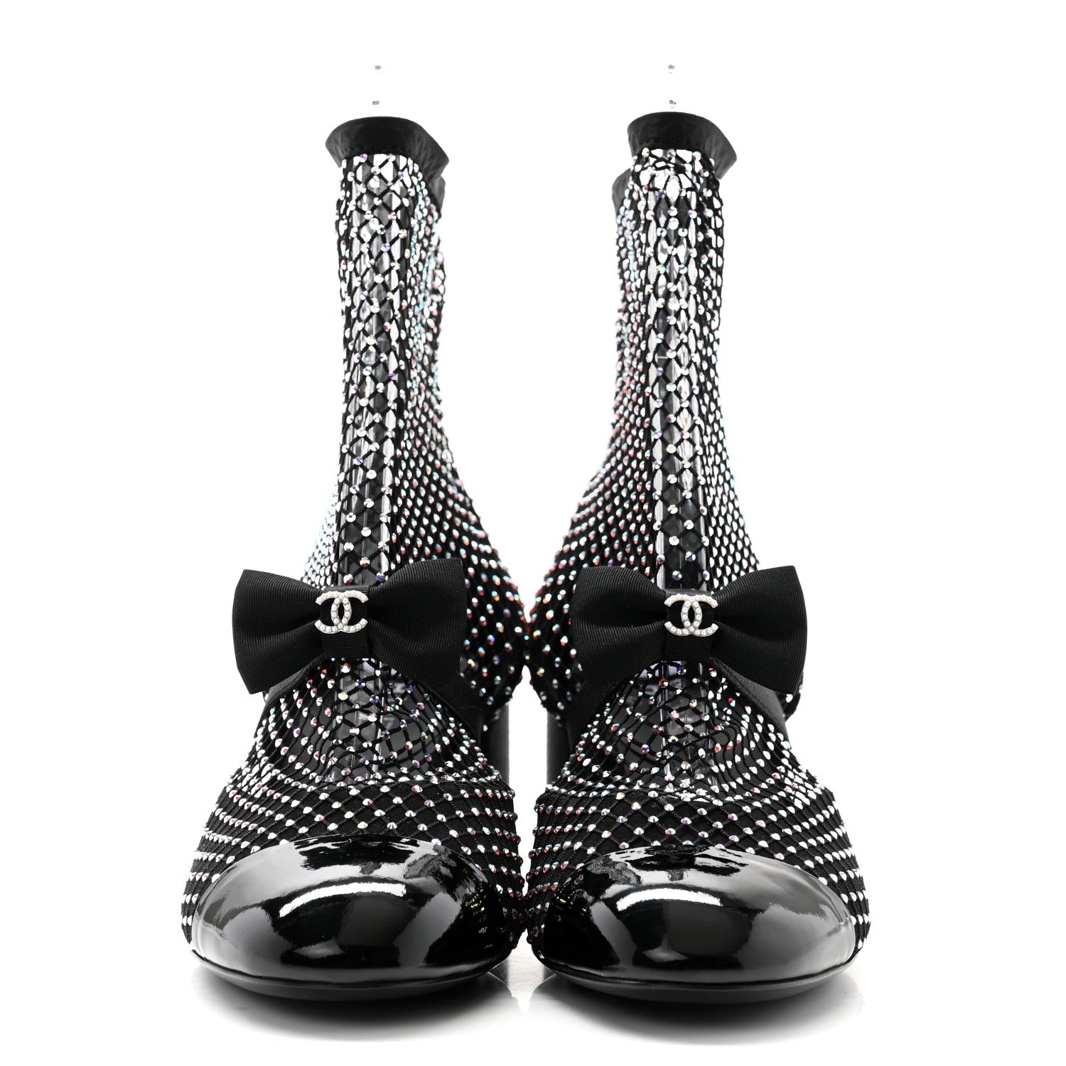 Chanel Resille Strass Kid Suede Patent Mary Jane Short Boots 40 Black 2 of 8