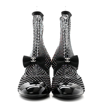 Chanel Resille Strass Kid Suede Patent Mary Jane Short Boots 40 Black 2 of 8