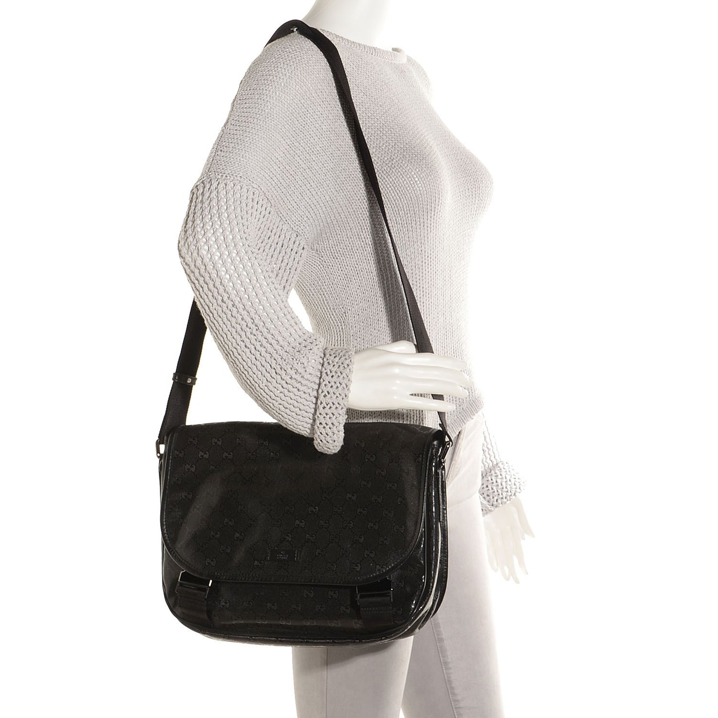 Imprime Monogram Medium Double Buckle Flap Messenger Bag Black