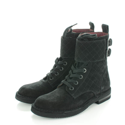 Chanel Suede Calfskin Quilted Short Boots 38 Black 3 of 8